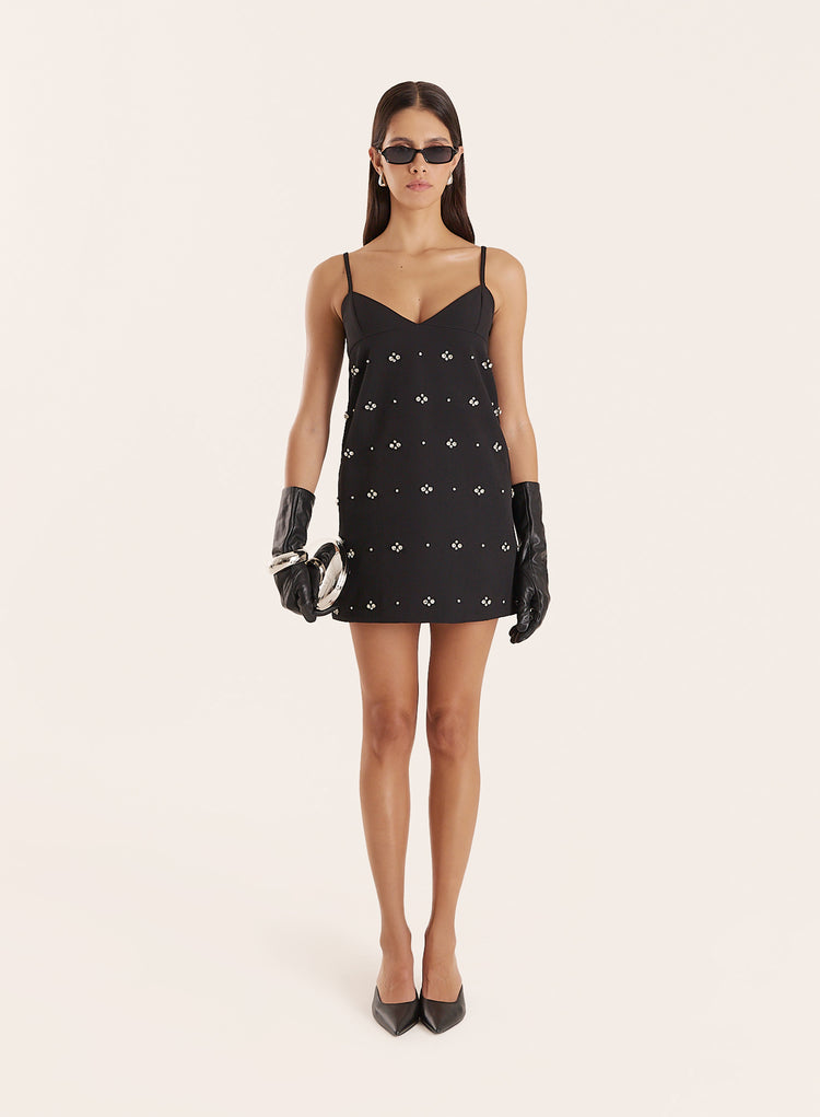 Black Embellished A-Line Mini Dress- Beatrix