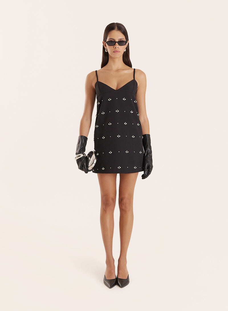 Black Embellished A-Line Mini Dress- Beatrix