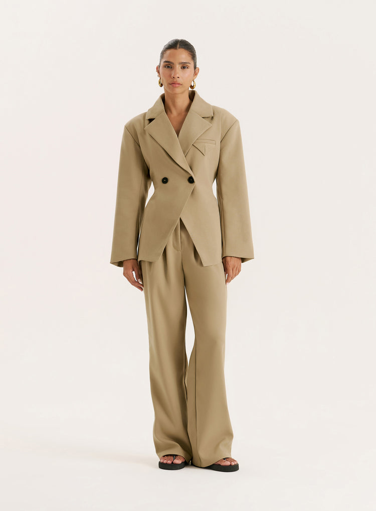 Camel Cinched Waist Tailored Blazer- Reese