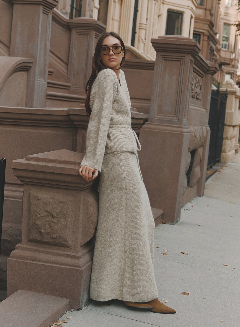 Oatmeal Knitted Maxi Skirt- Adriena