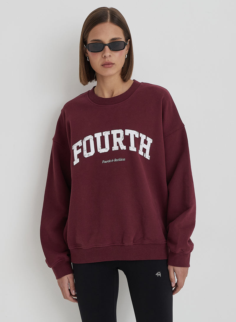 Burgundy Distressed Fourth Slogan Oversized Sweatshirt- Rylee