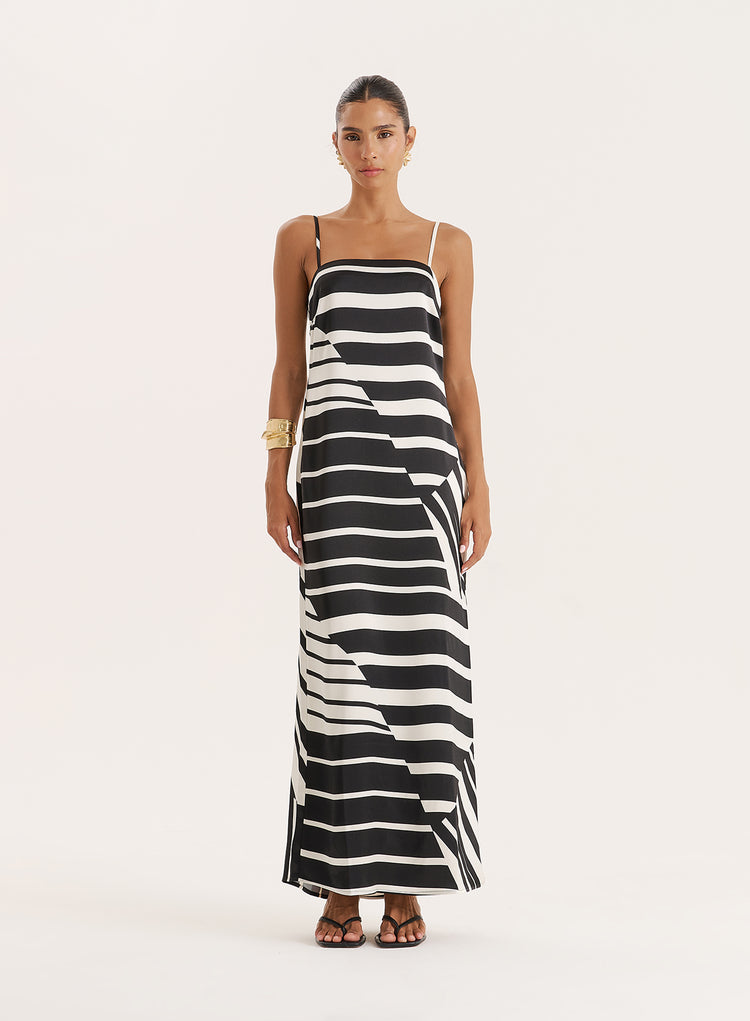 Black And White Abstract Print Sleeveless Maxi Dress- Jolene