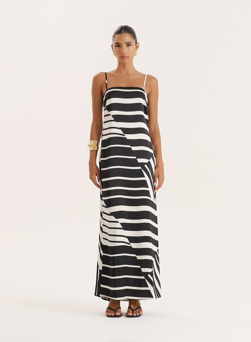 Black And White Abstract Print Sleeveless Maxi Dress- Jolene