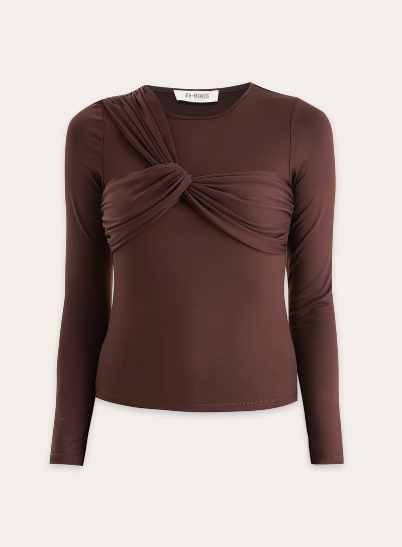 Chocolate Bust Detail Long Sleeve Top- Cora