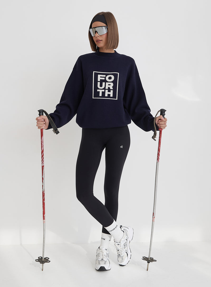 Navy Funnel Neck Branded Cropped Jumper- Valene