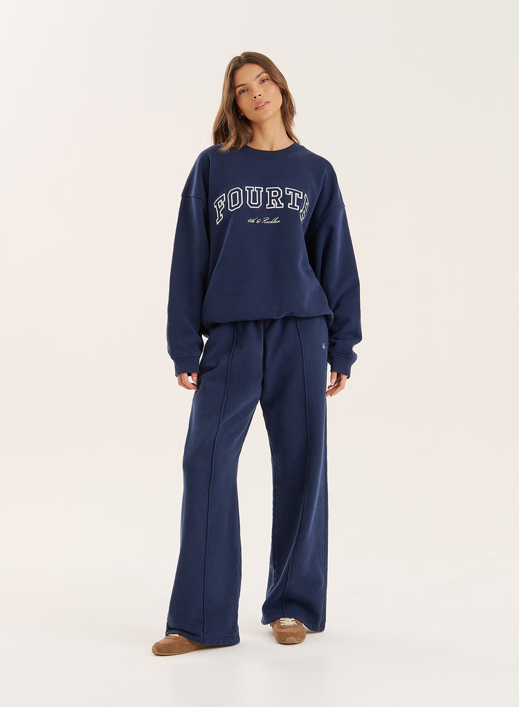 Navy 4th Wide Leg Branded Joggers- Fergie