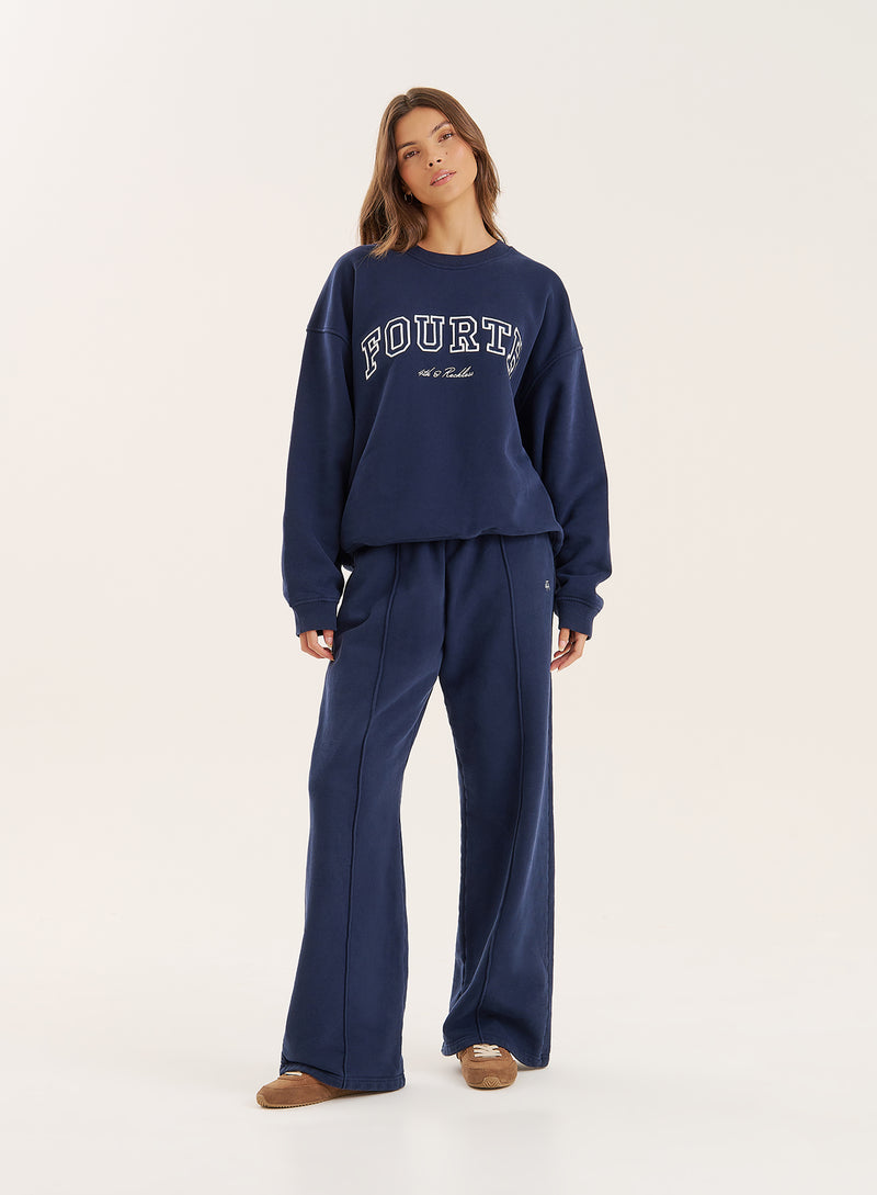 Navy 4th Wide Leg Branded Joggers- Fergie