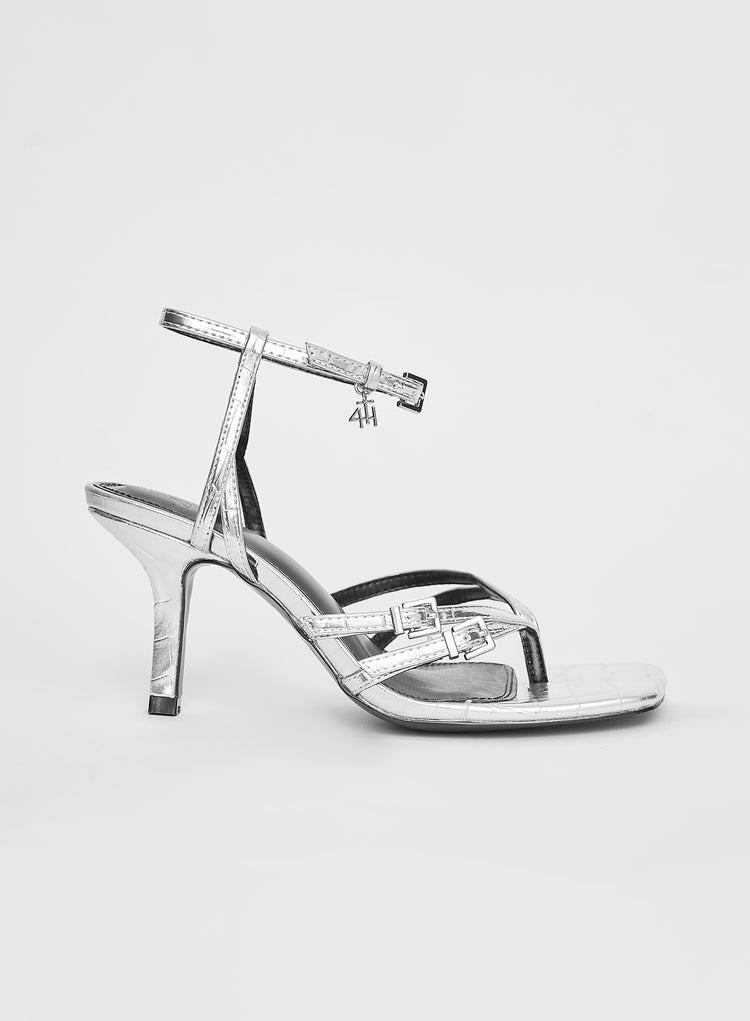 Silver Buckle Heeled Sandal- Chicago