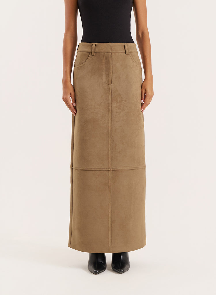 Olive Faux Suede Maxi Skirt- Lorna