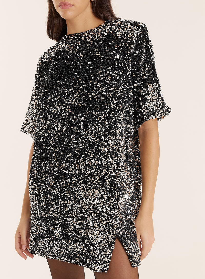 Black Sequin Bow Tie Back Mini Dress- Elodie