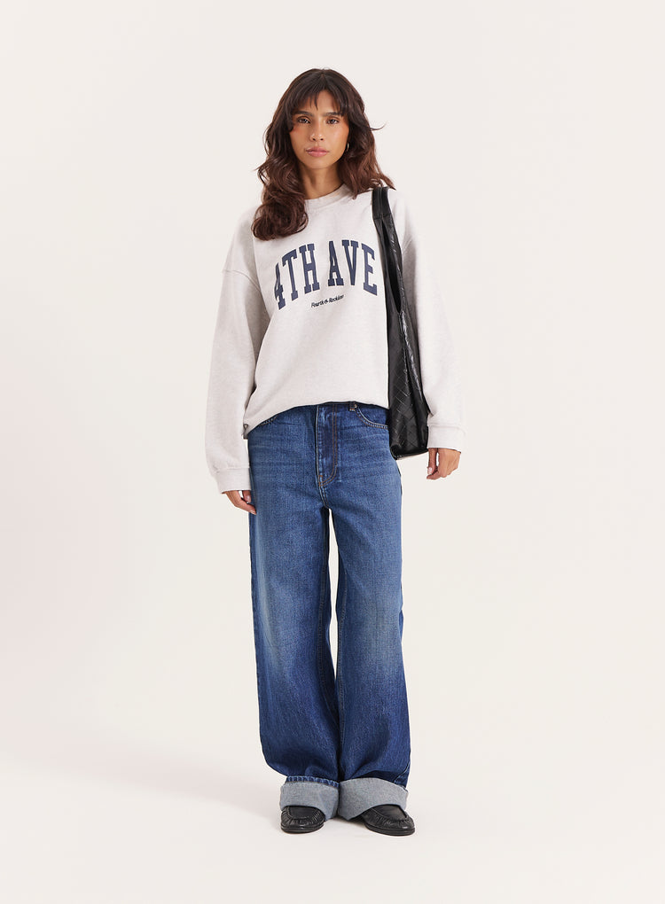 Grey 4th Avenue Slogan Oversized Sweatshirt- Avenue