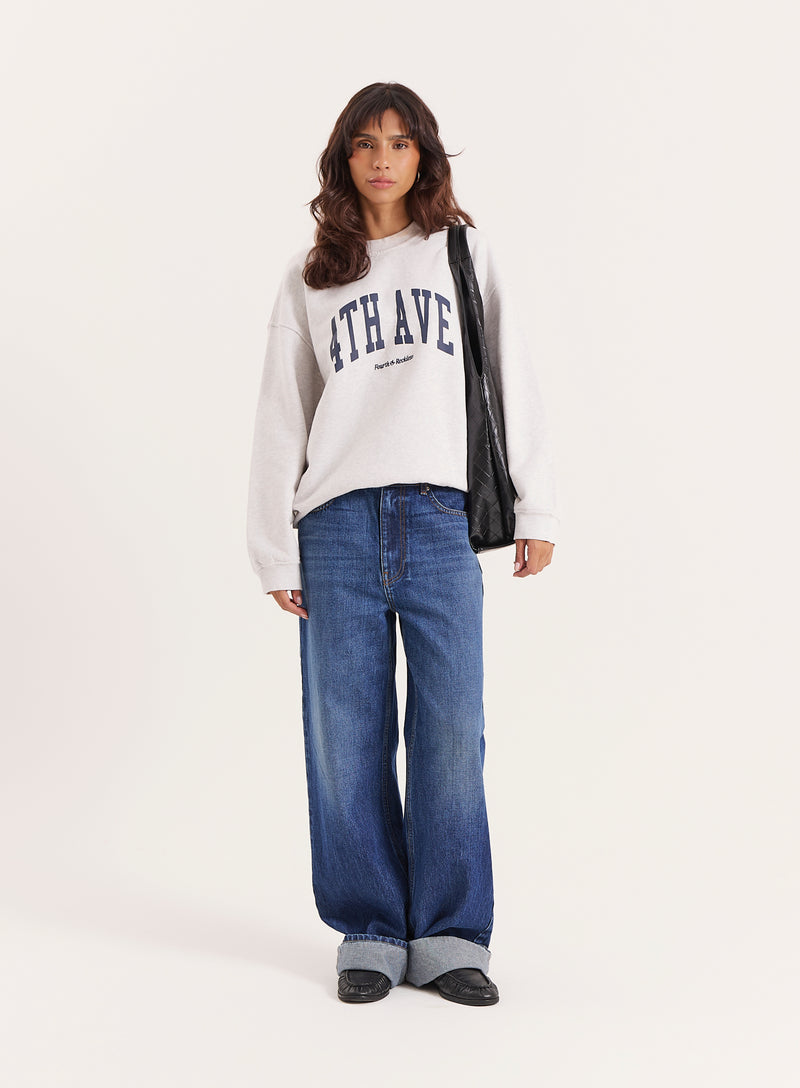 Grey 4th Avenue Slogan Oversized Sweatshirt- Avenue