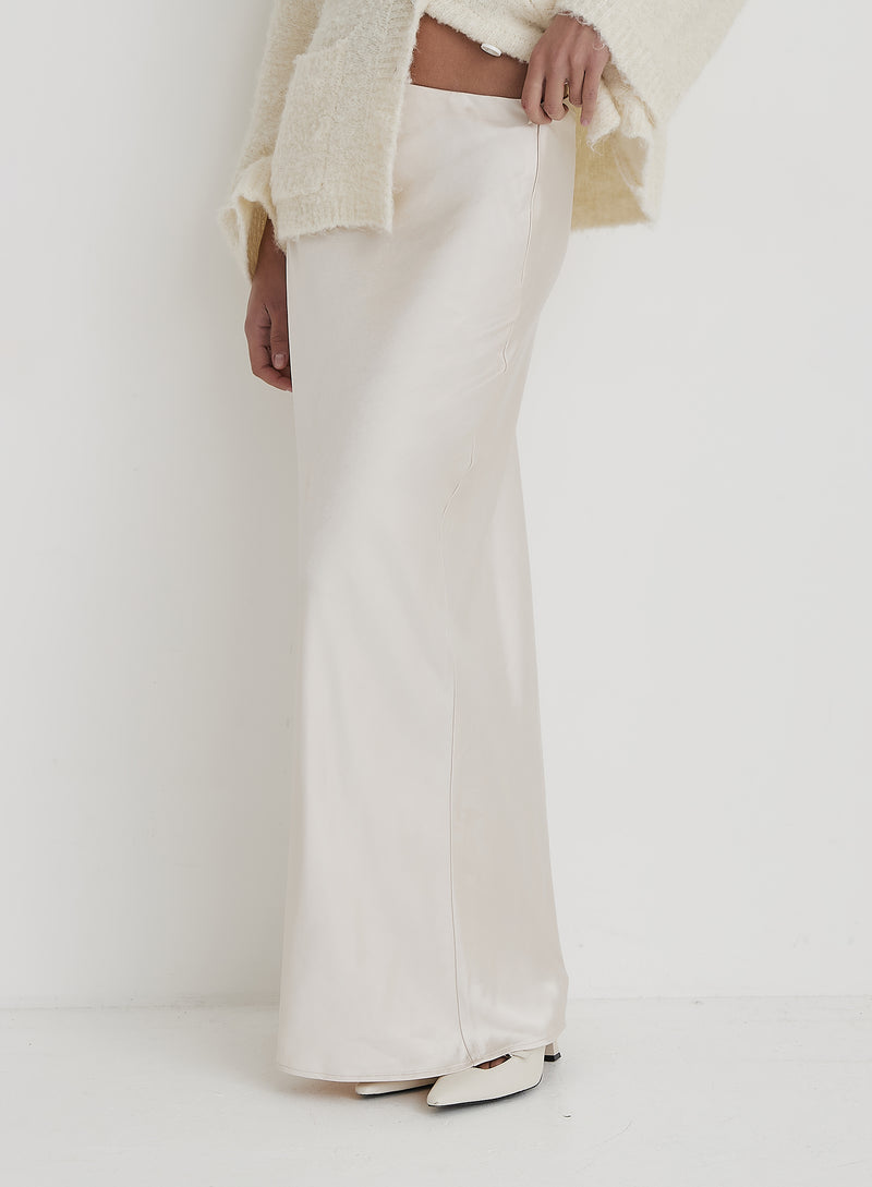 Cream Satin Maxi Skirt- Novah