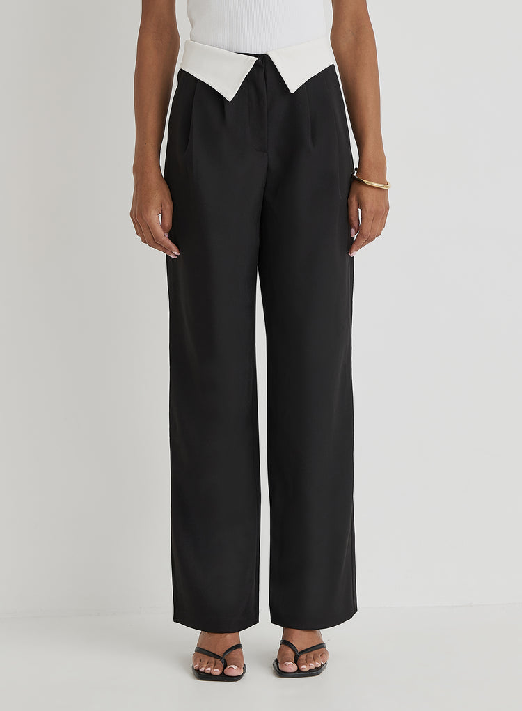 Black Exposed Waistband Trouser - Nadia