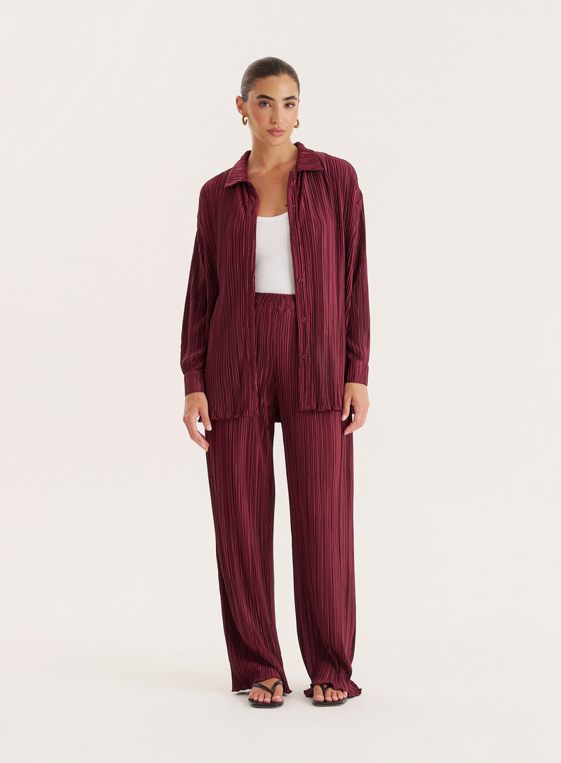 Burgundy Plisse Trouser- Palais