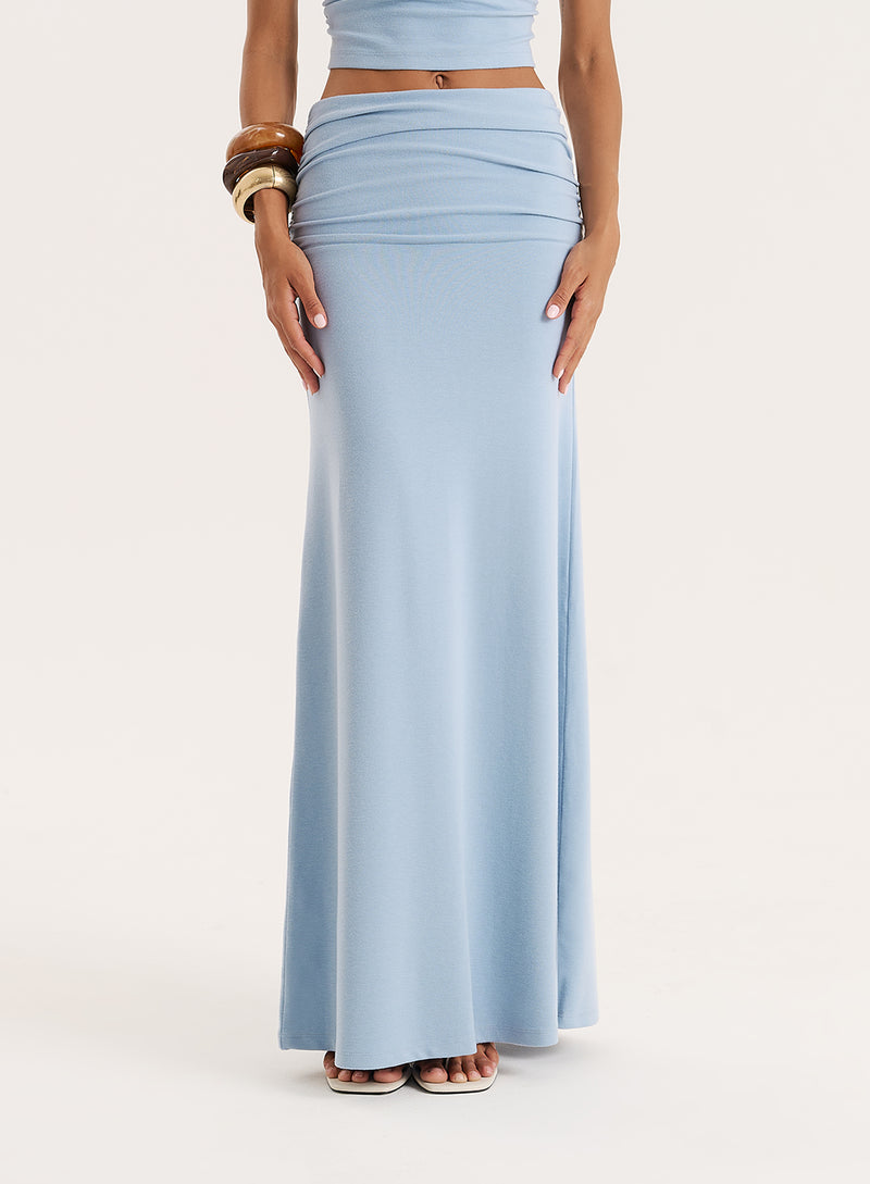 Blue Jersey Drop Waist Maxi Skirt- Elouisa