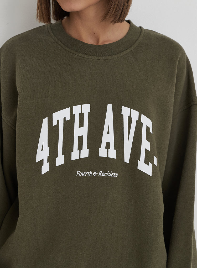 Olive 4th Avenue Slogan Oversized Sweatshirt- Avenue