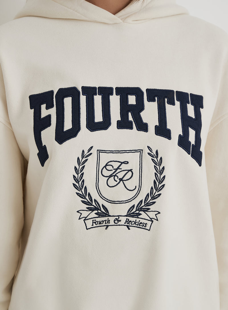 Cream Fourth Varsity Emblem Oversized Hoodie- Harlow