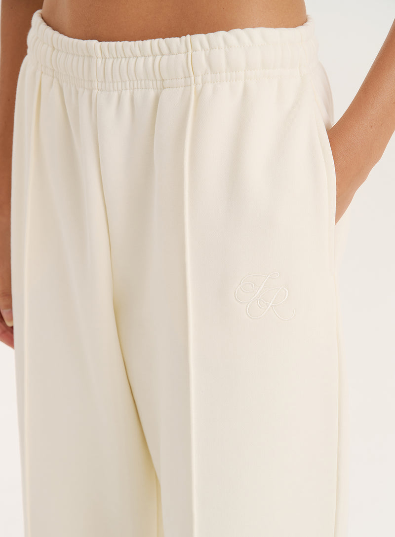 Ecru 4th Wide Leg Branded Heavyweight Joggers- Valerie