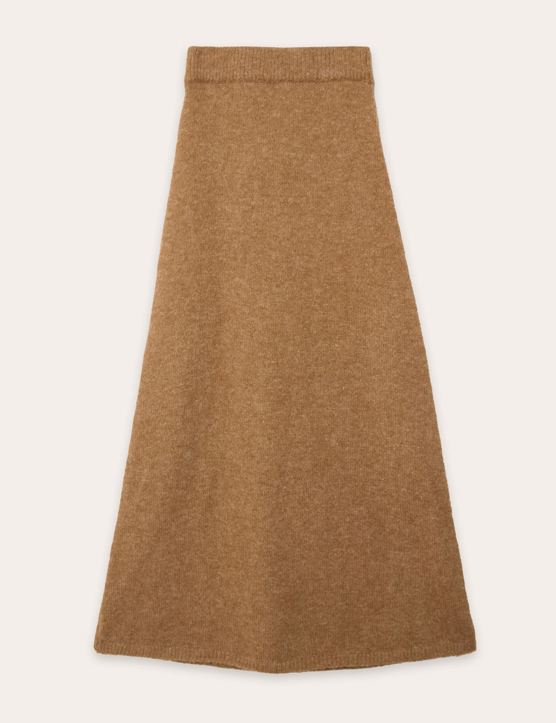 Camel Knitted A-Line Maxi Skirt- Phyllis