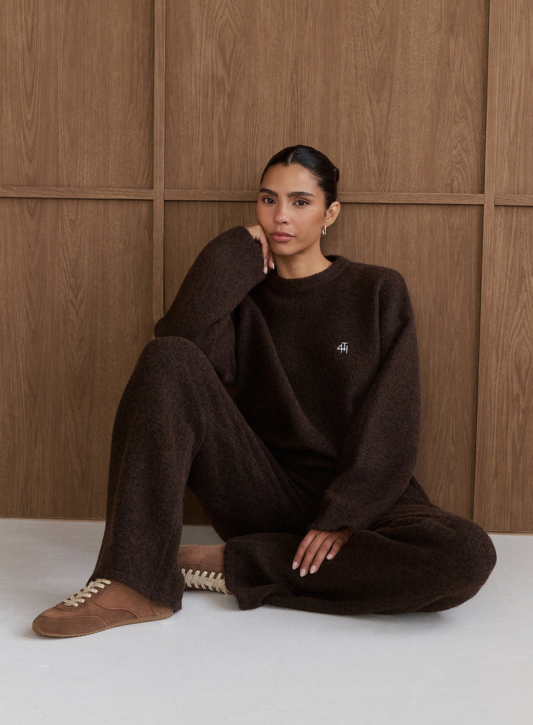 Chocolate Knitted Slogan Back Jumper- Brady