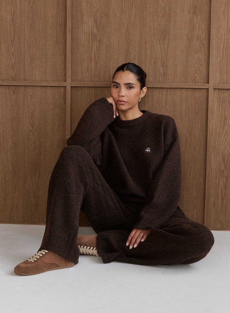 Chocolate Knitted Slogan Back Jumper- Brady
