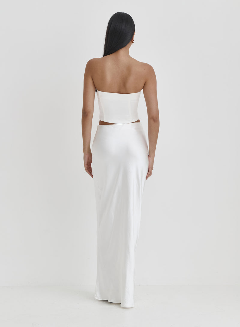 White Satin Maxi Skirt-Azalea