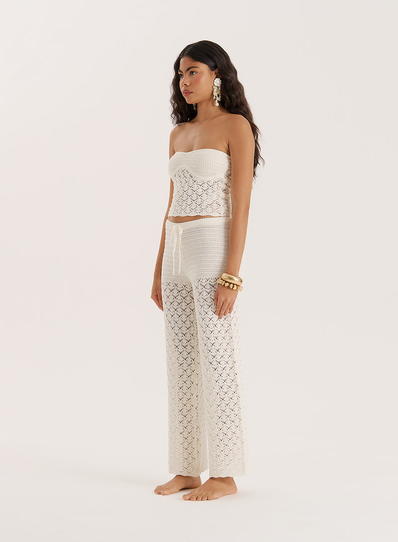 Cream Crochet Mix Trouser- Elena