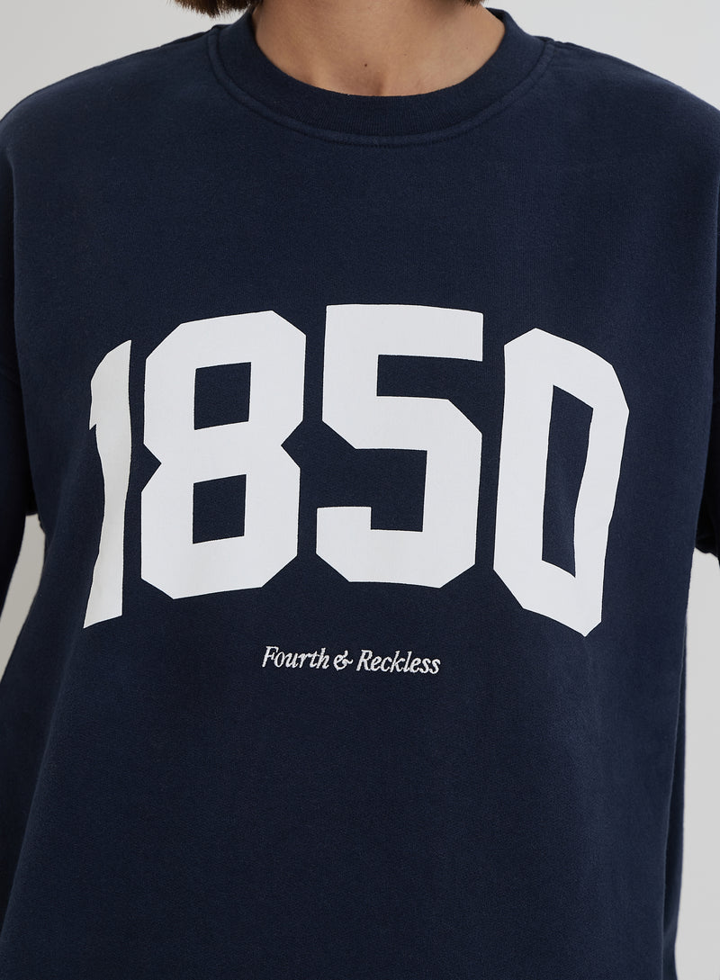 Navy 1850 Slogan Classic Longline Sweatshirt- Harley