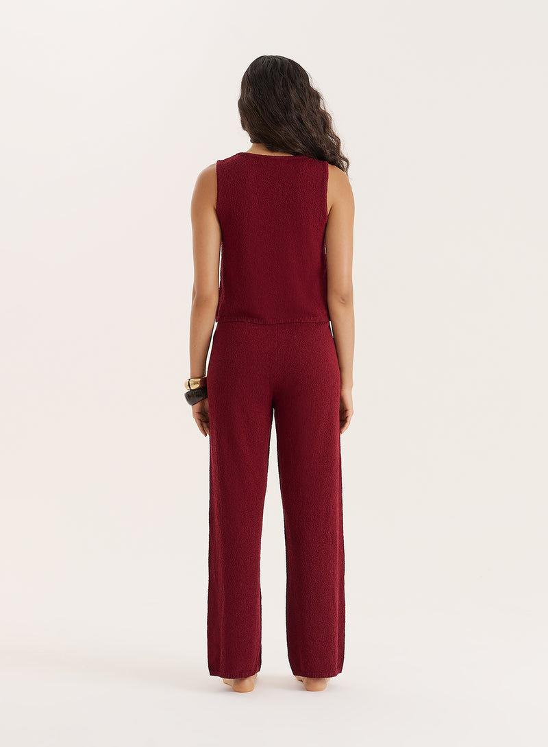 Burgundy Knitted Wide Leg Trouser- Bria