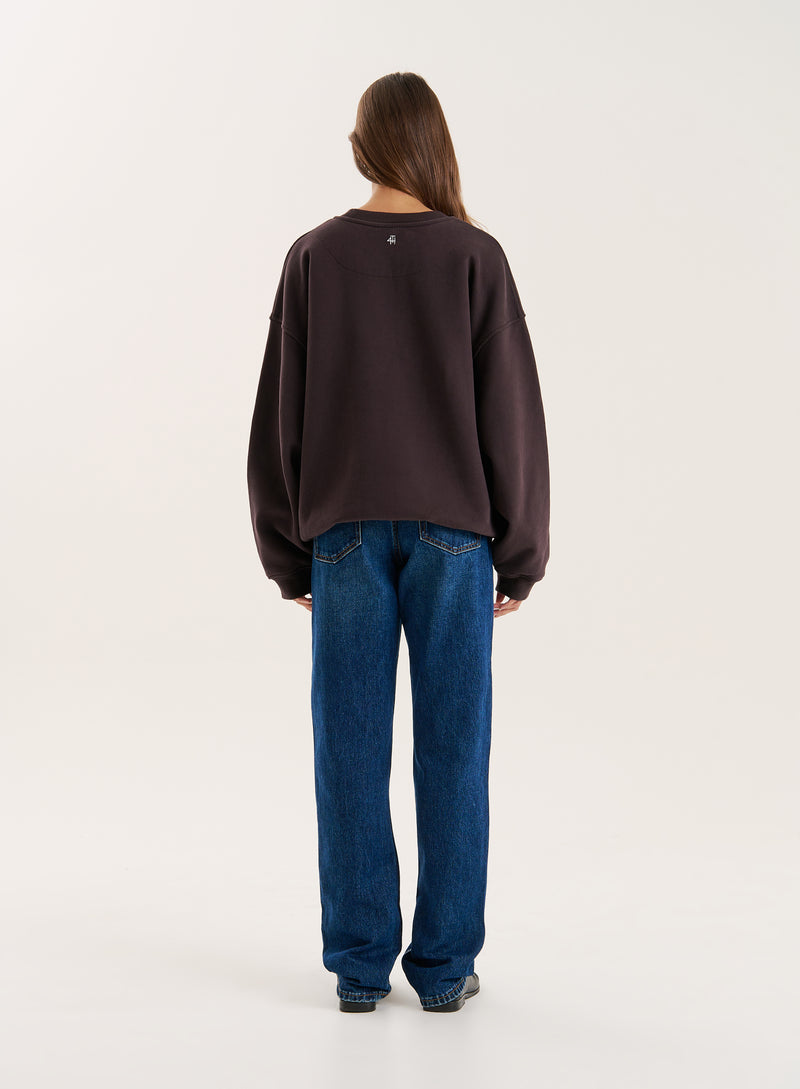 Chocolate Fourth Embroidered Branded Sweatshirt- Leon