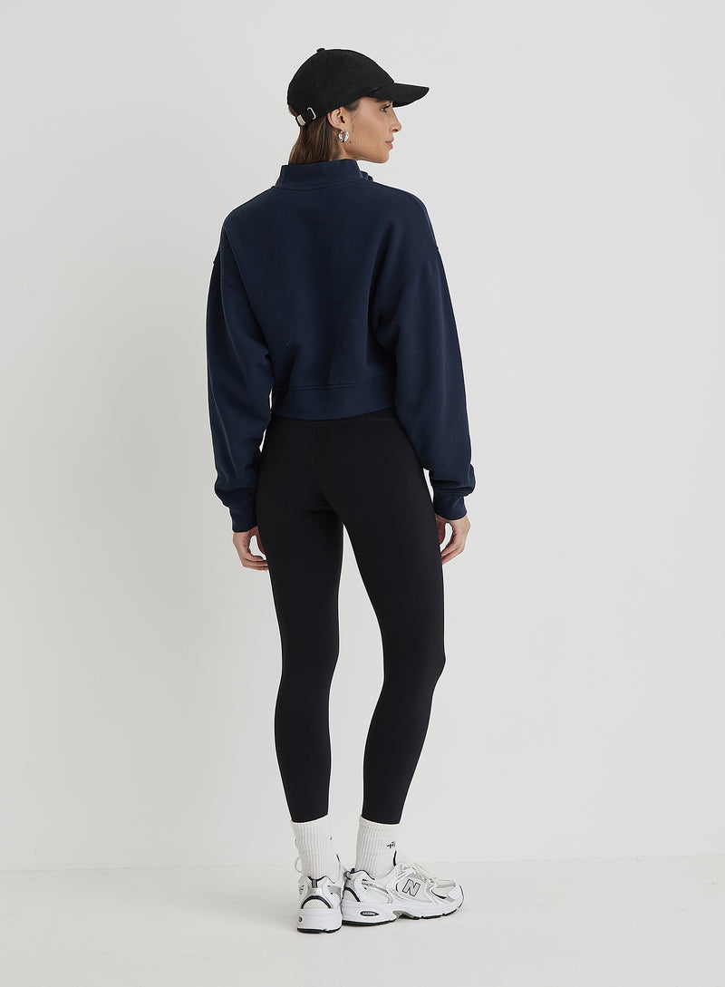 Navy Fourth Half Zip Cropped Sweatshirt- Zenya