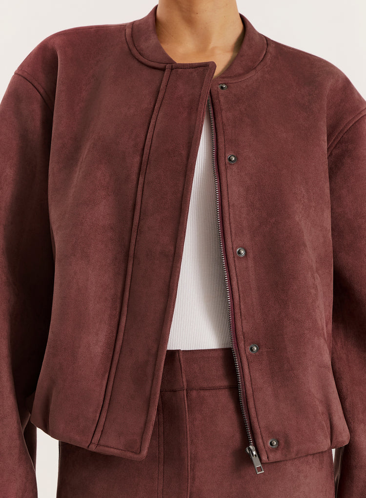 Plum Faux Suede Bomber Jacket