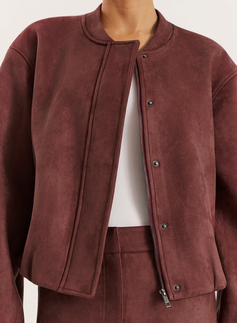 Plum Faux Suede Bomber Jacket