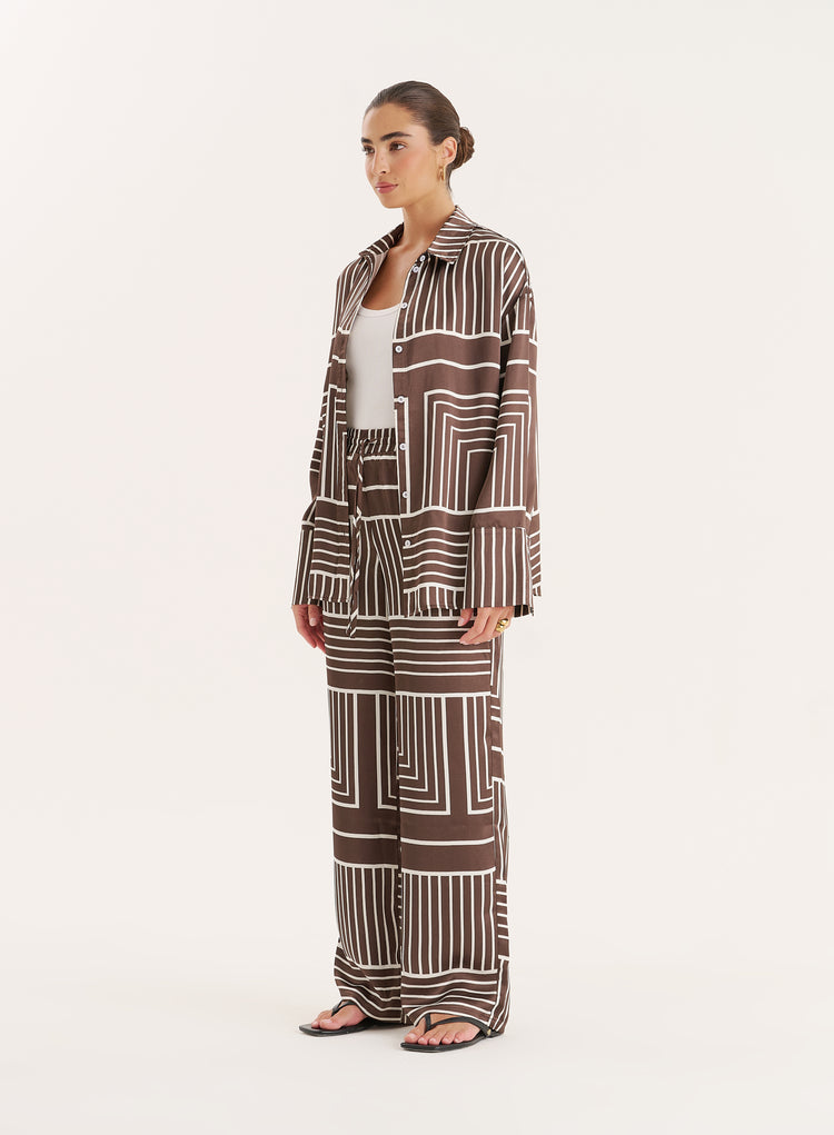 Chocolate Abstract Print Satin Trouser- Amira