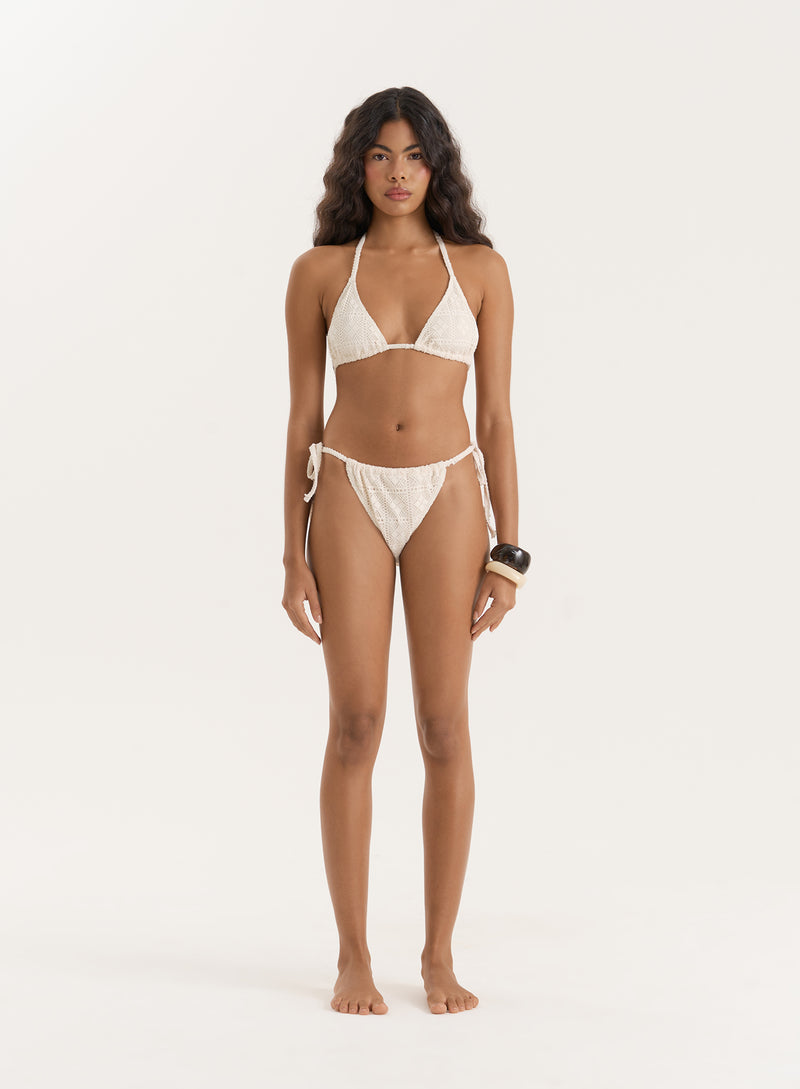 Cream Crochet Triangle Bikini Top- Jojo