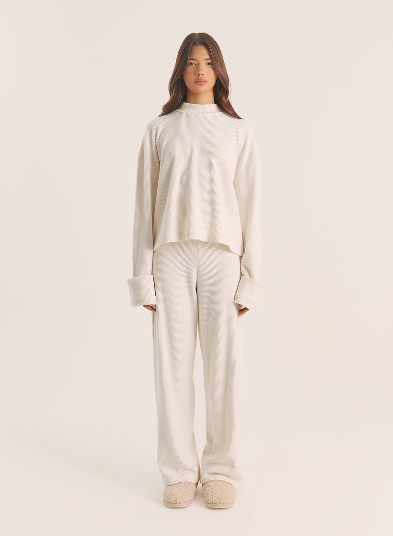 Ecru Wide Cuff Sleeved Knitted Jumper