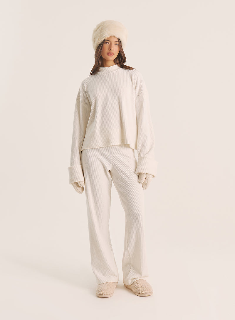 Ecru Wide Cuff Sleeved Knitted Jumper