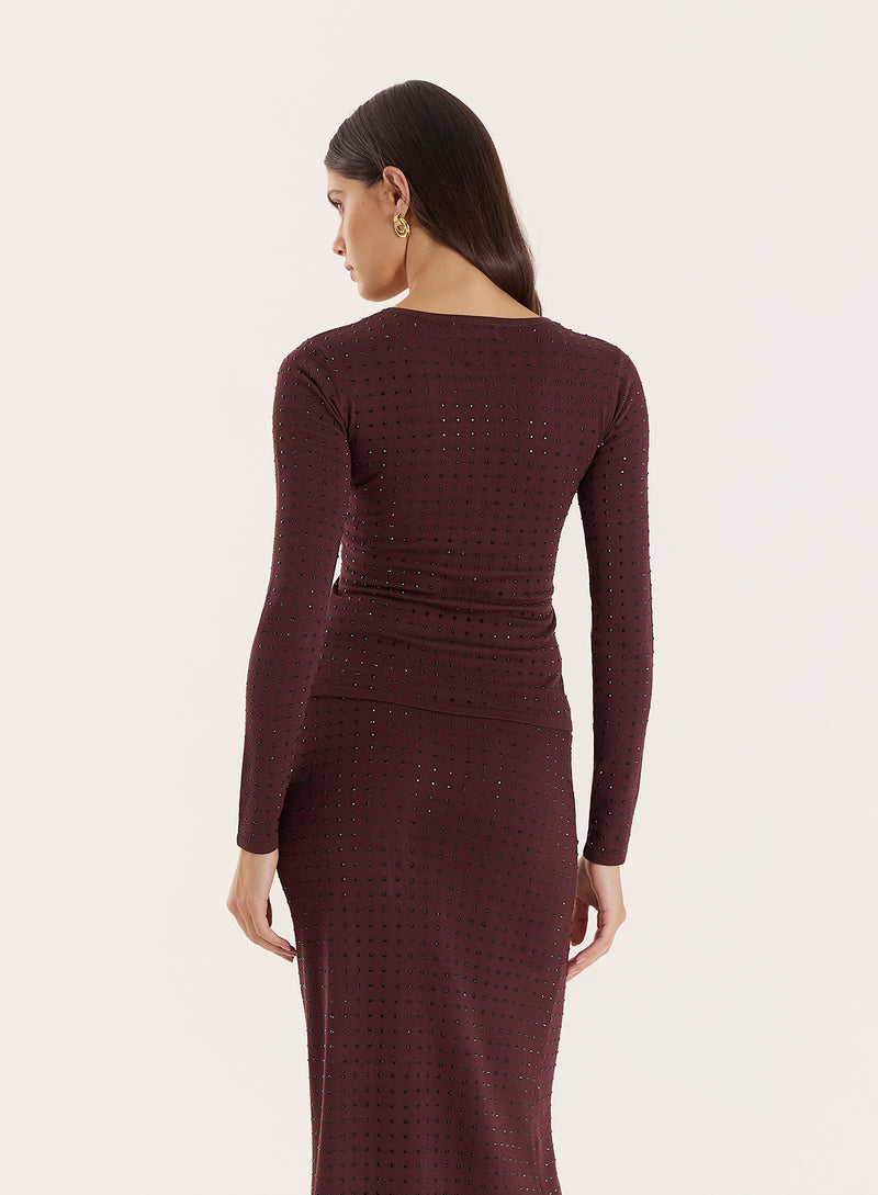 Chocolate Embellished Knitted Long Sleeve Top- Zaya
