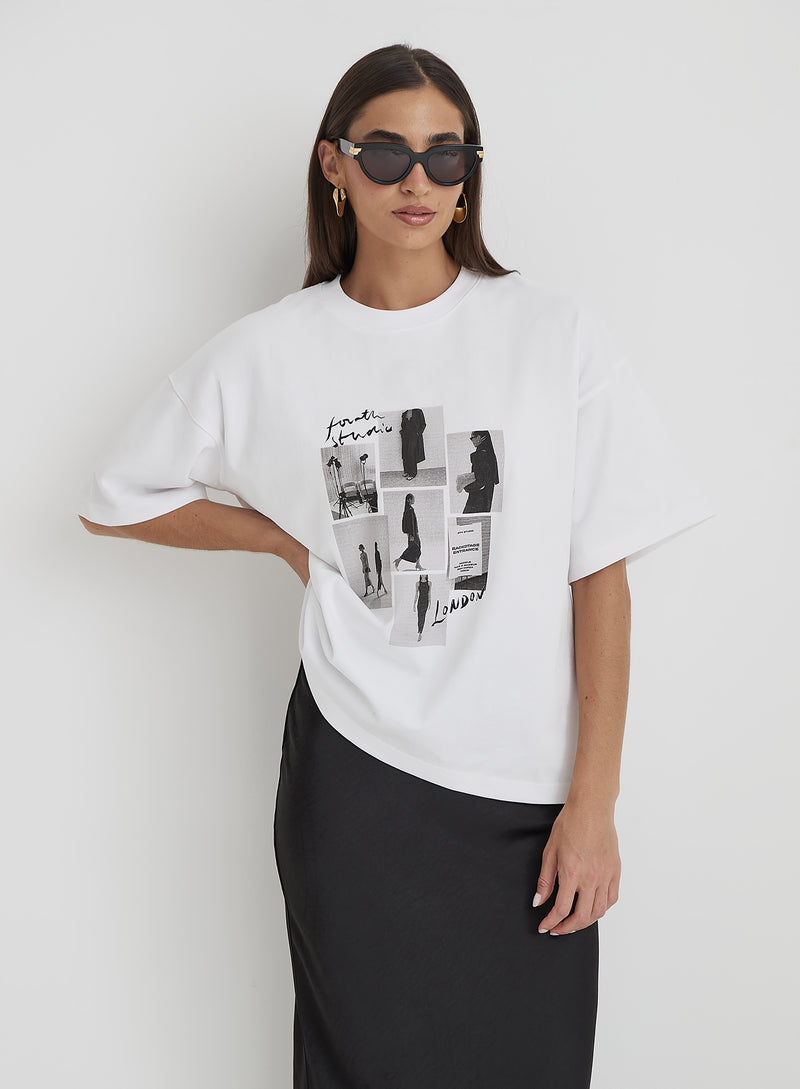 White Catwalk Polaroid Graphic T-Shirt- Bruni