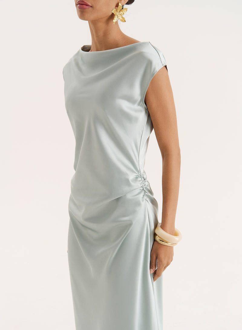 Mint Green Cowl Neck Satin Maxi Dress- Anais