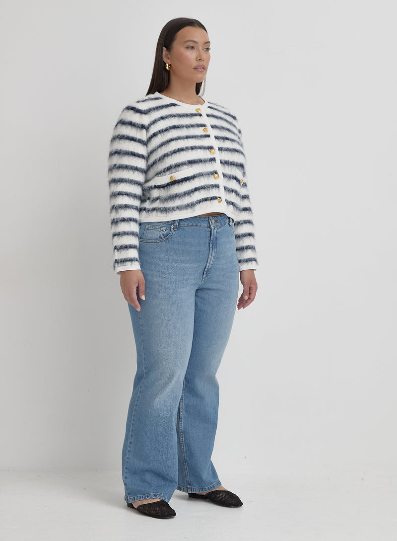 Navy And Cream Plus Size Stripe Cardigan- Janae