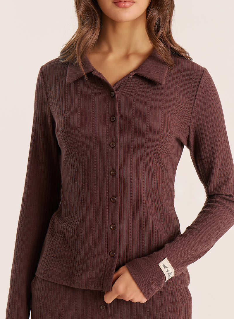 Chocolate Buttoned Pointelle Top