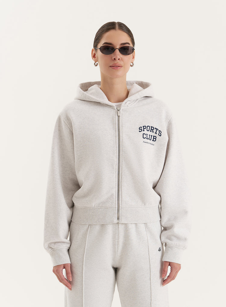 Grey Sports Club Slogan Zip Hoodie- Sara