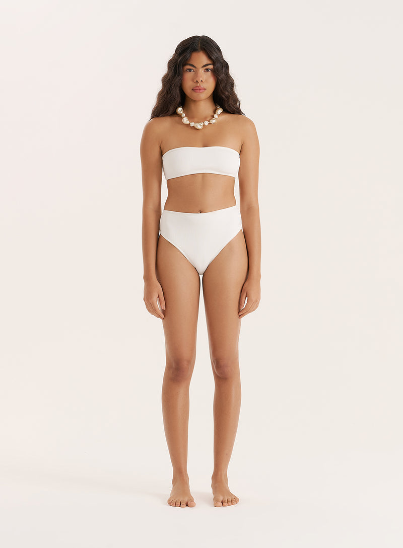 White Crinkle Bandeau Bikini Top- Rivia