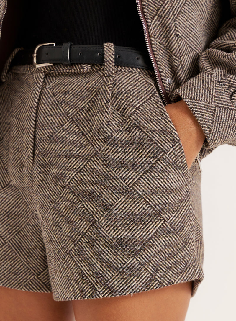 Brown Check Mini Shorts- Ingrid