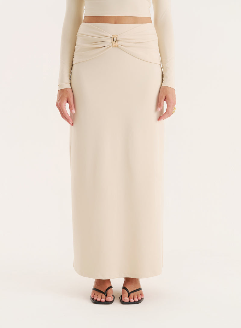 Cream Gold Hardware Detail Maxi Skirt- Lyra