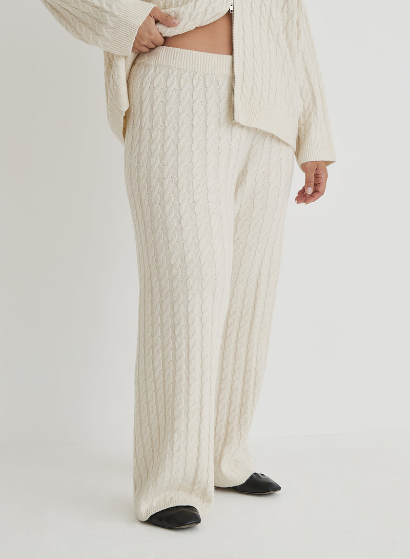 Cream Plus Size Cable Knit Trouser- Janina