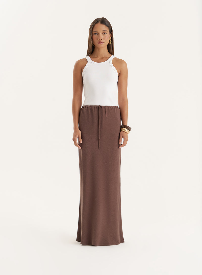 Chocolate Linen Blend Maxi Skirt- Athena