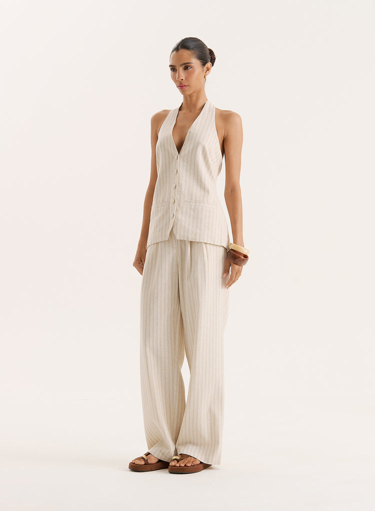 Stripe Linen Blend Straight Leg Trouser- Layne
